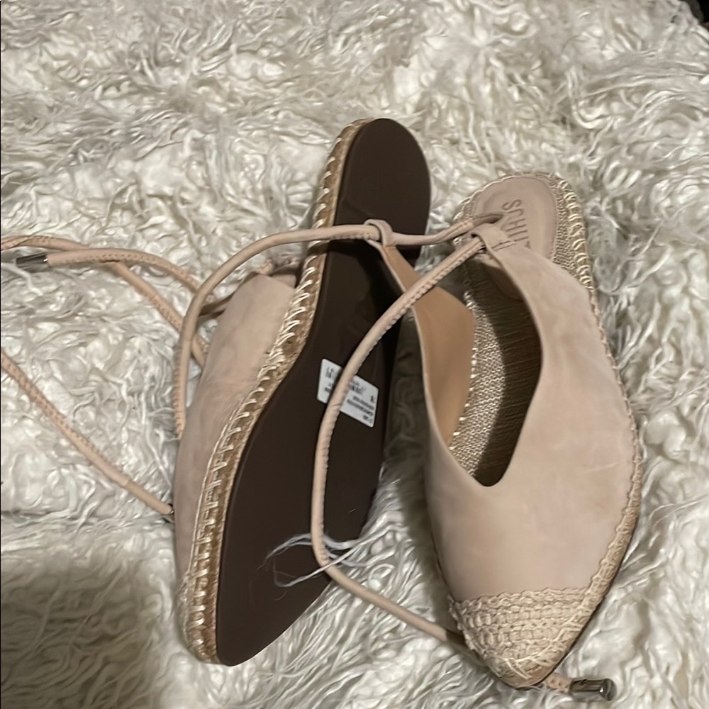 SCHUTZ Tan Espadrille Lace-Up Flats